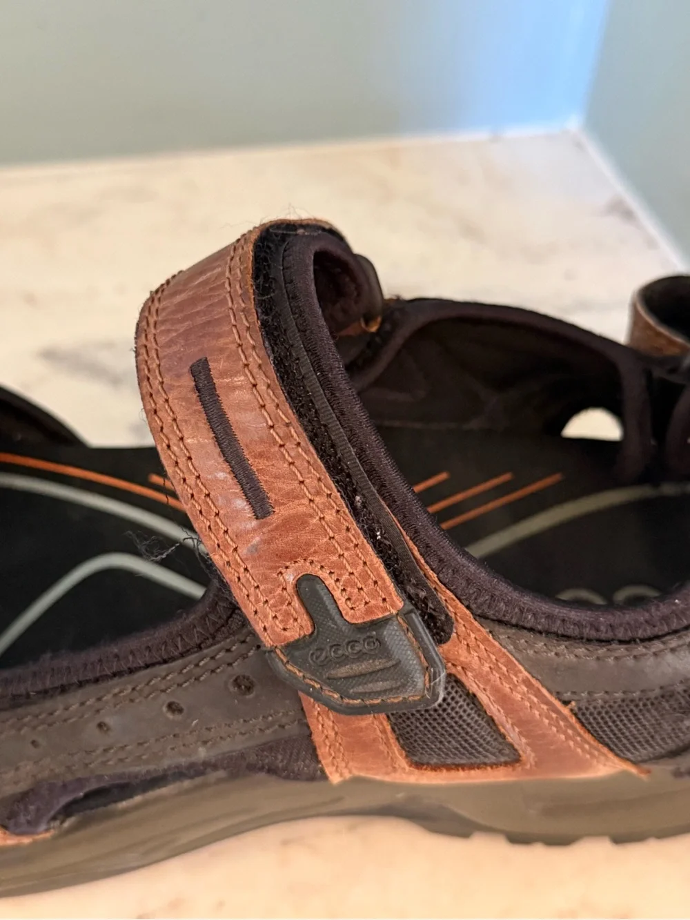 Ecco Off-road Yucatán Leather Black and Brown Hiking Sandal, size 16 ( 48 EU)